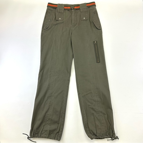 Vintage Pants - Nevada Retro olive green grunge womens casual belted pants Size 11/12 baggy fit